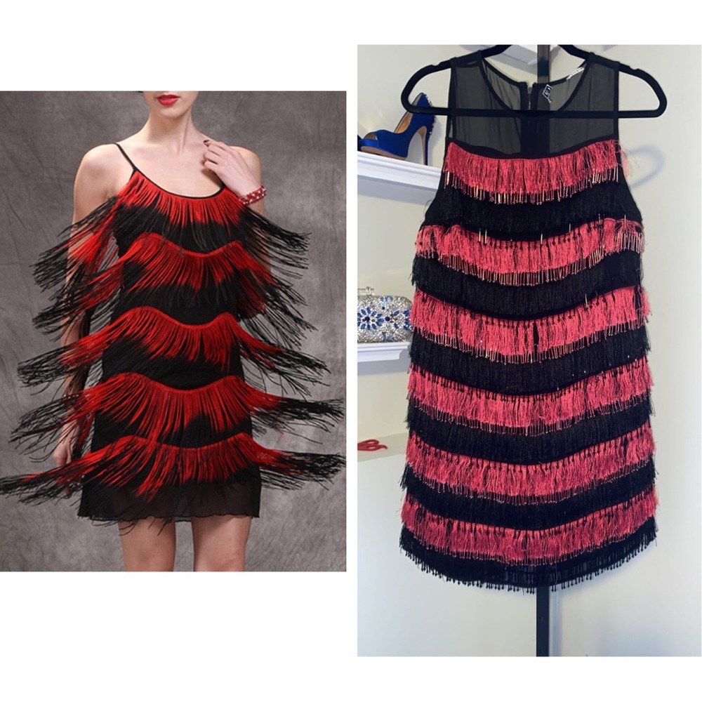 Alice Olivia Red and Black Dress with Mesh and Zipper Back - Picture 1 of 12